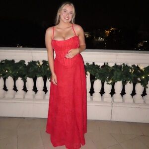 House of CB Red Fil Coupé Maxi Dress